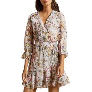 Ted Baker Gracye Pink Jasmine Floral Print Ruffled Wrap Dress Ted Sz 4 10 Us